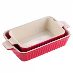 Coupon 🤩 MALACASA 2-Piece Red Rectangle Porcelain Bakeware Set 12 In. And 13 In. Baking Dish 😉