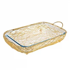 New 🛒 Godinger Nest 3 Qt. Gold Rectangular Baker 👍