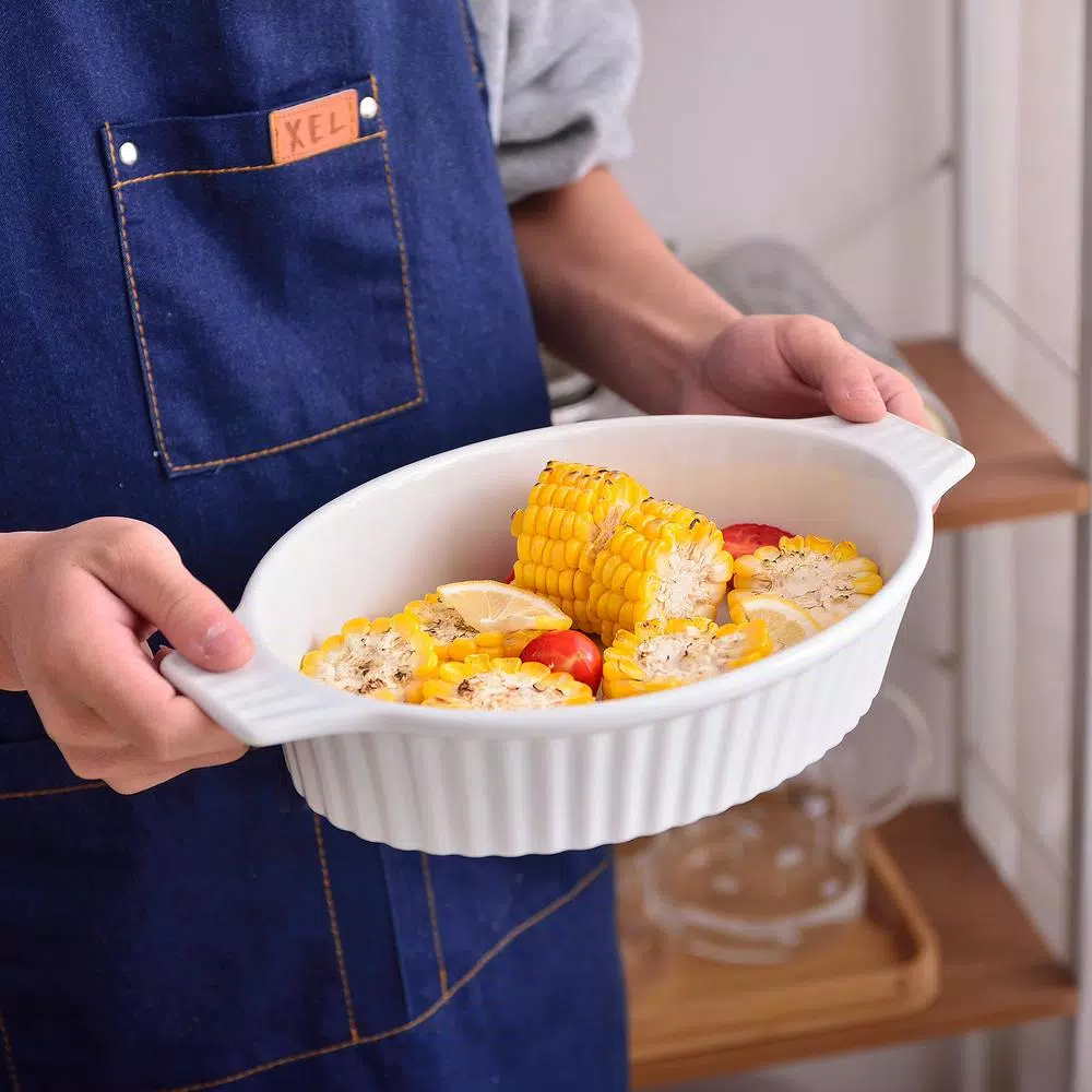 Discount π MALACASA 2-Piece White Oval Porcelain Bakeware Set 12.75 In. And 14.5 In. Baking Dish β€οΈ - Image 5