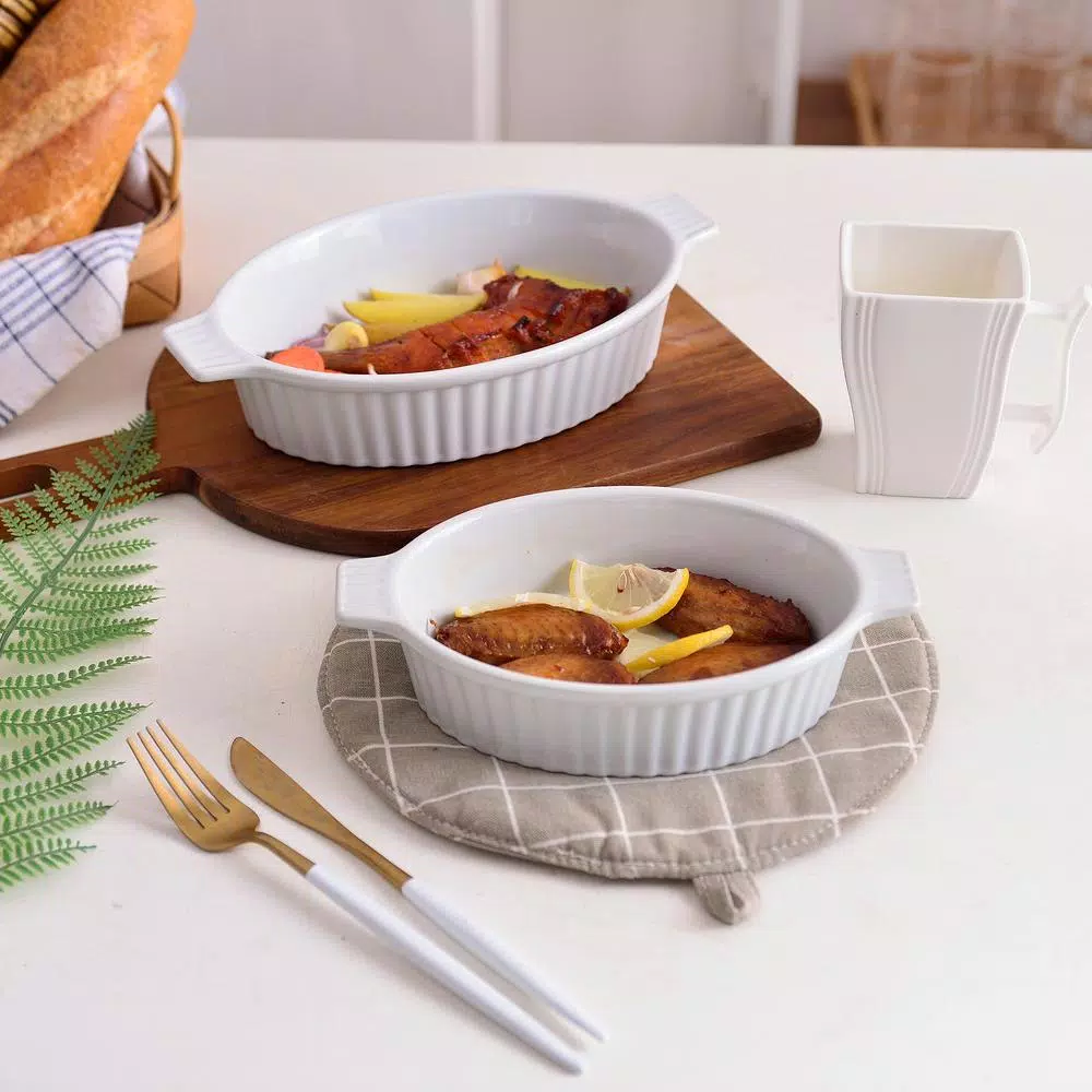 Discount π MALACASA 2-Piece White Oval Porcelain Bakeware Set 12.75 In. And 14.5 In. Baking Dish β€οΈ - Image 7