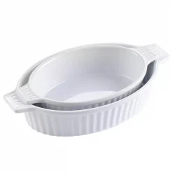 Coupon ⌛ MALACASA 2-Piece White Oval Porcelain Bakeware Set 9.5 In. And 11.25 In. Baking Dishes 🎁