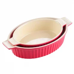Flash Sale 💯 MALACASA 2-Piece Red Oval Porcelain Bakeware Set 9.5 In. And 11.25 In. Baking Dish Pans ✨
