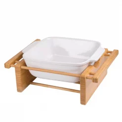 Top 10 ❤️ Creative Home Stoneware 9 In. X 9 In. Square Baking Pan Casserole Baking Dish With Bamboo Cradle For Cooking Cake Dinner Banquet 🧨
