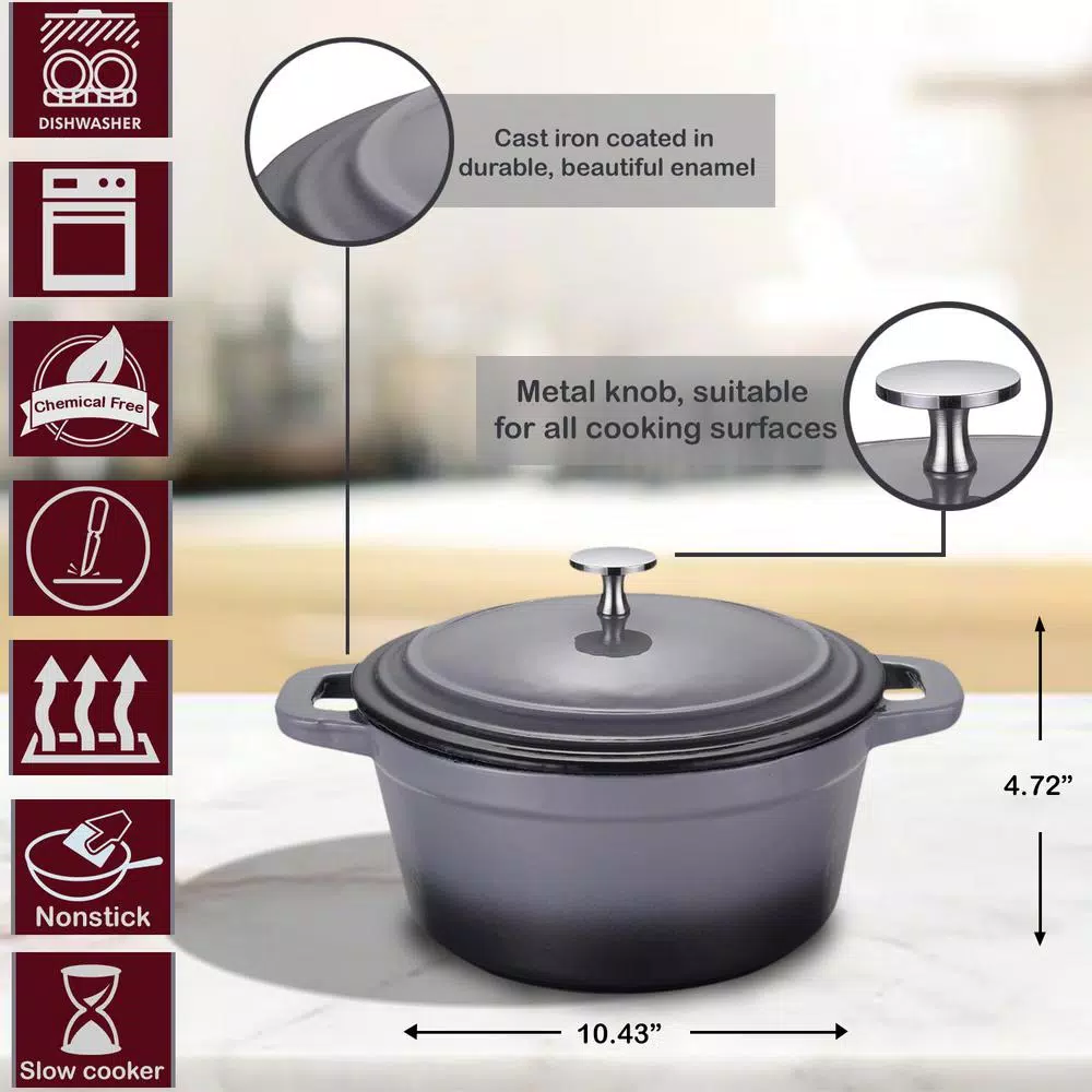 Wholesale π AMERCOOK LA PLURIEL 3 Qt. Round Enameled Cast Iron Casserole Dish In Gray With Lid π - Image 2
