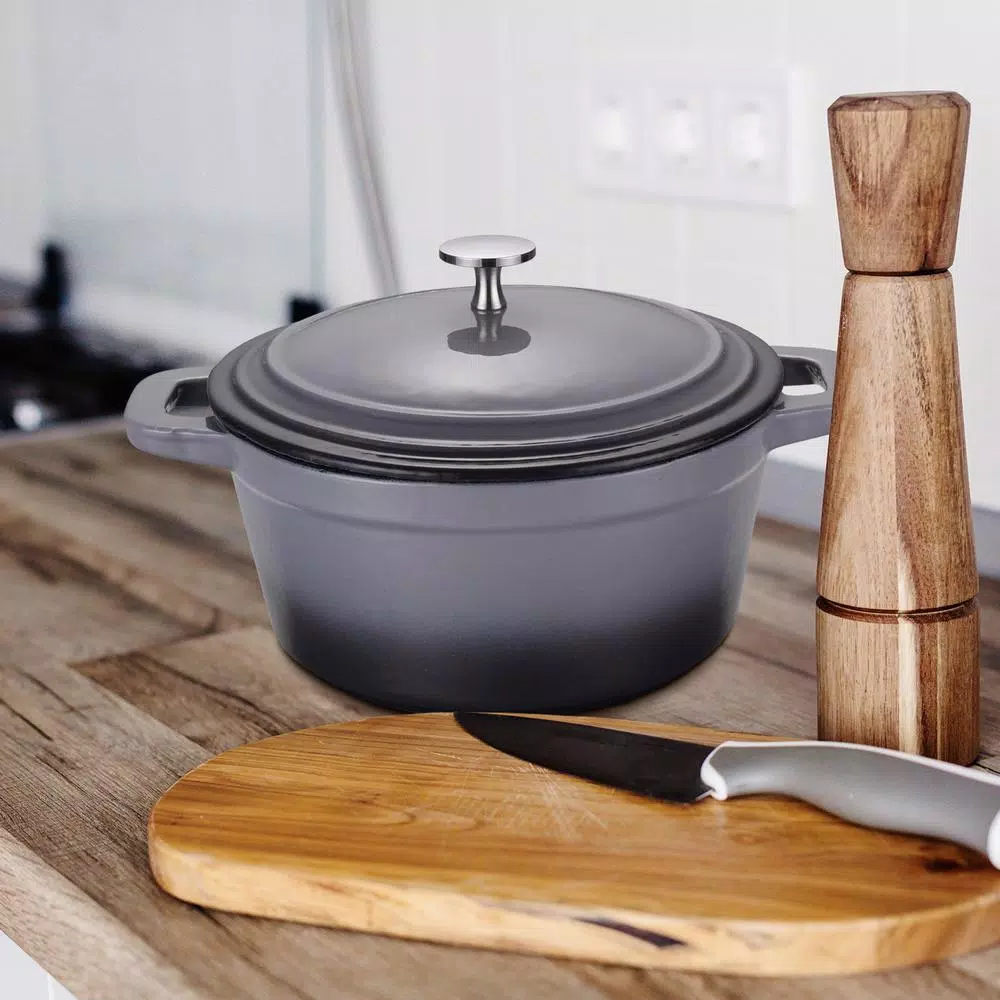 Wholesale π AMERCOOK LA PLURIEL 3 Qt. Round Enameled Cast Iron Casserole Dish In Gray With Lid π - Image 4