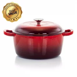 Flash Sale 🔔 MegaChef MegaChef 5 Qt. Round Enameled Cast Iron Casserole In Red With Lid 🔔
