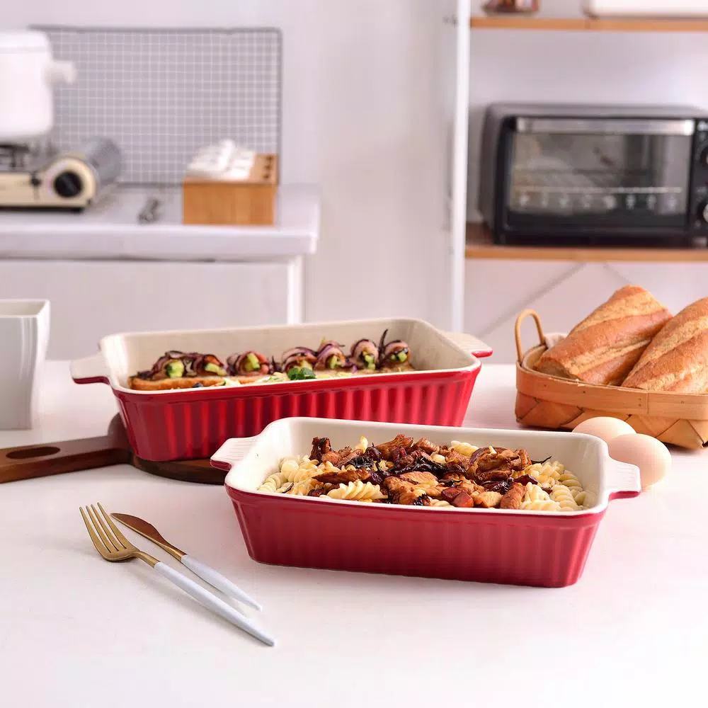 Coupon π€© MALACASA 2-Piece Red Rectangle Porcelain Bakeware Set 12 In. And 13 In. Baking Dish π - Image 2