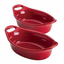 Buy 🎁 Rachael Ray Ceramics 2-Piece Oval Au Gratin Set, Red 👏