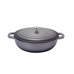 Budget 😉 AMERCOOK LA PLURIEL 3 Qt. Round Enameled Cast Iron Casserole Pan In Gray With Lid 😍