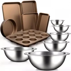 Hot Sale 👏 NutriChef 12-Piece Stainless Steel Kitchen Mixing Bowl And Nonstick Bakeware Set 🎁