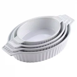 Promo π MALACASA 4-Piece White Oval Bakeware Set Porcelain Baking Dish Set For Cooking Kitchen π