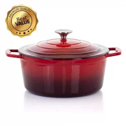 Coupon 👏 MegaChef MegaChef 4 Qt. Round Enameled Cast Iron Casserole In Red With Lid 😉