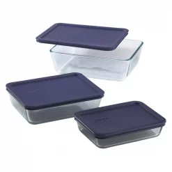 Buy 🌟 Pyrex Simply Store 6-Piece Rectangle Glass Storage Set With Blue Lids 🥰