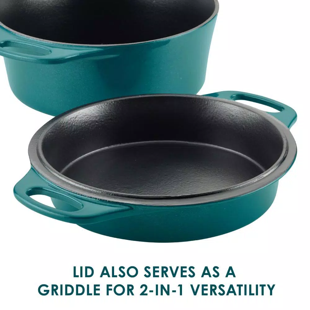 Best Pirce π― Rachael Ray Create Delicious 4 Qt. Cast Iron Casserole Dish In Teal Shimmer With Griddle Lid β¨ - Image 3