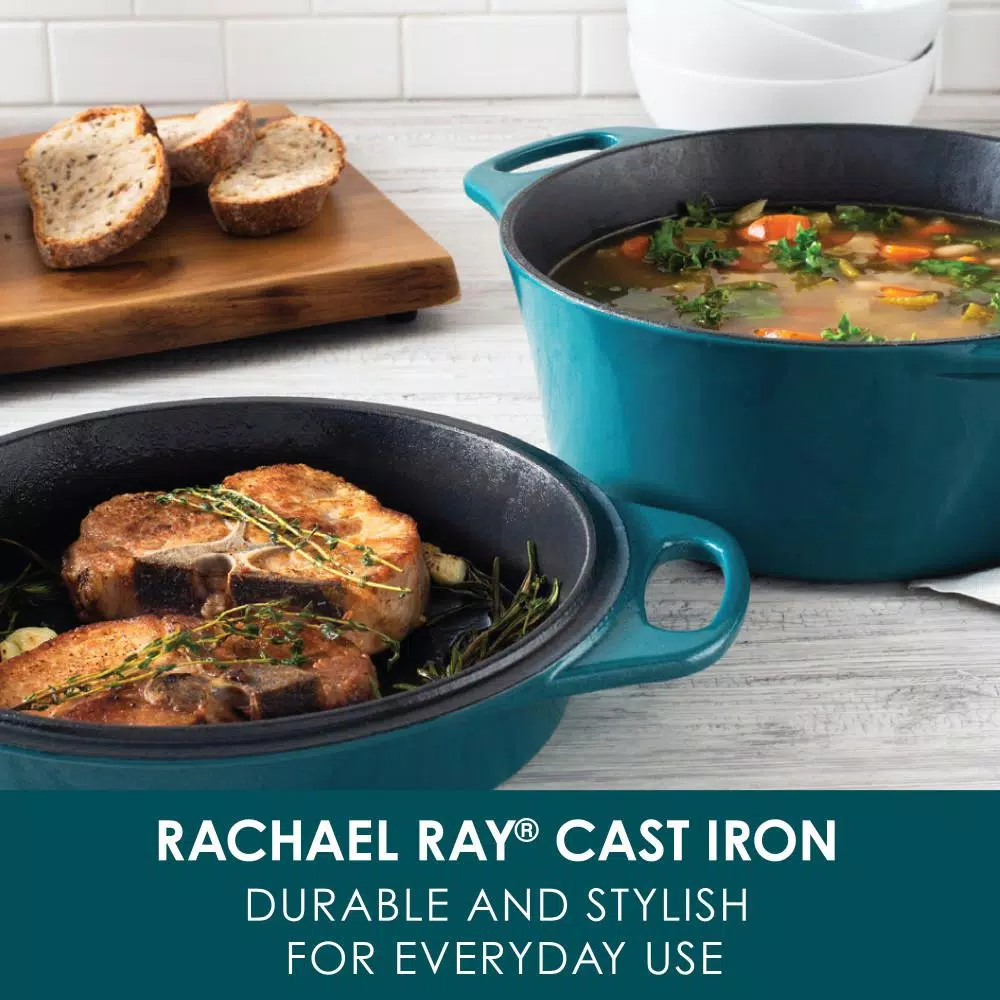 Best Pirce π― Rachael Ray Create Delicious 4 Qt. Cast Iron Casserole Dish In Teal Shimmer With Griddle Lid β¨ - Image 6