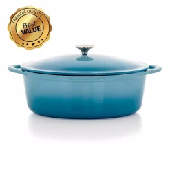 Flash Sale 🥰 MegaChef MegaChef 7 Qt. Oval Enameled Cast Iron Casserole In Blue 🤩