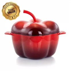 New ⭐ MegaChef MegaChef 3 Qt. Pepper Shaped Enameled Cast Iron Casserole In Red 🌟