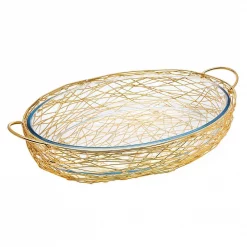 Buy ⌛ Godinger Nest Oval Gold Baker With Glass Insert ⌛