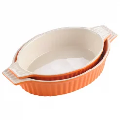 New 🧨 MALACASA 2-Piece Orange Oval Porcelain Bakeware Set 12.75 In. And 14.5 In. Baking Pans 🥰