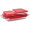 Promo 👍 Pyrex Bake N Store 6-Piece Glass Bakeware And Storage Set With Red Lids ✔️