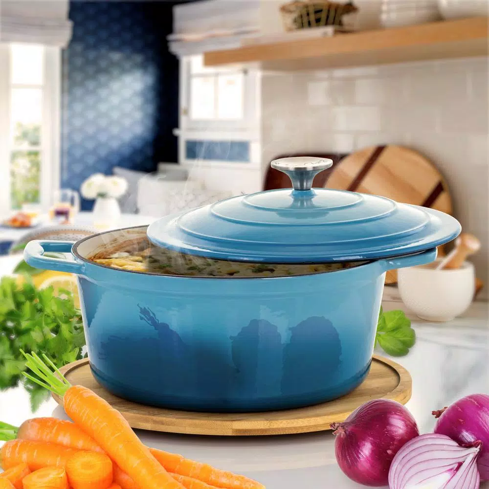 Wholesale π MegaChef MegaChef 4 Qt. Round Enameled Cast Iron Casserole In Blue With Lid π― - Image 6