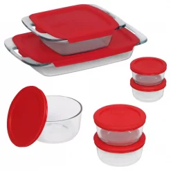 Cheap 🔔 Pyrex Bake N Store 14-Piece Glass Bakeware And Storage Set With Red Lids 🎁