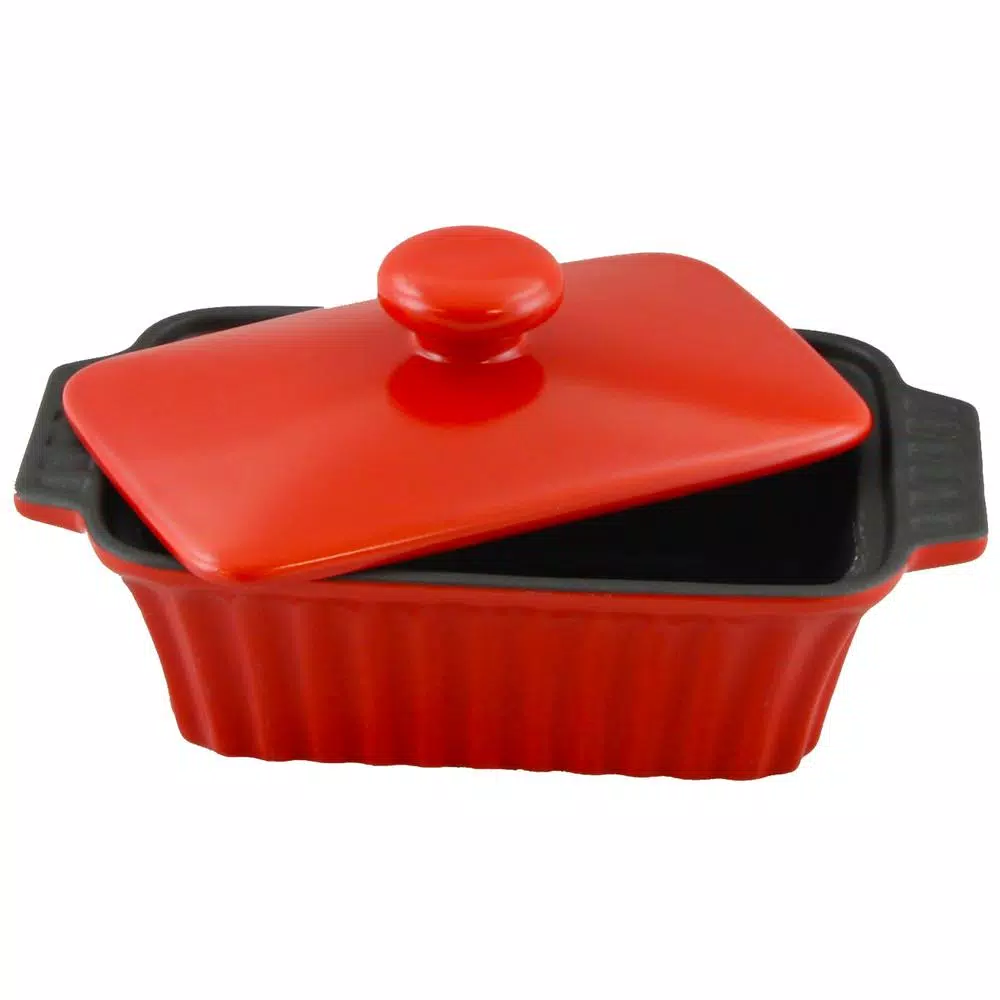 Cheapest β Crock-Pot Denhoff Ribbed 8.5 In. Rectangular Stoneware Nonstick Casserole Dish In Red With Lid π - Image 2