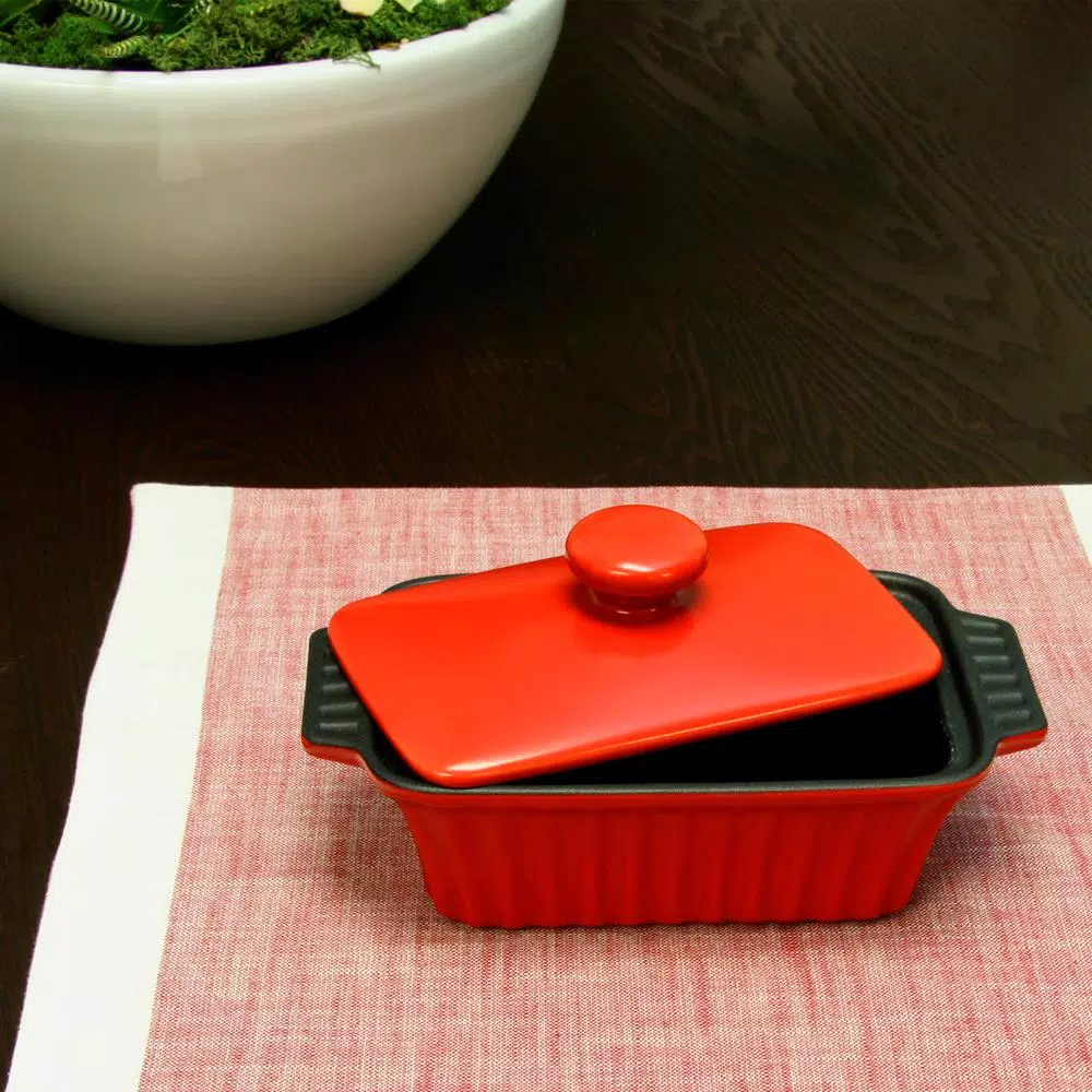Cheapest β Crock-Pot Denhoff Ribbed 8.5 In. Rectangular Stoneware Nonstick Casserole Dish In Red With Lid π - Image 3