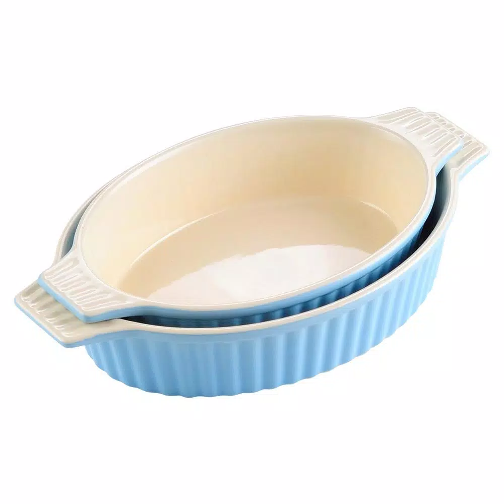 Discount π MALACASA 2-Piece Blue Oval Porcelain Bakeware Set 12.75 In. And 14.5 In. Baking Dish β