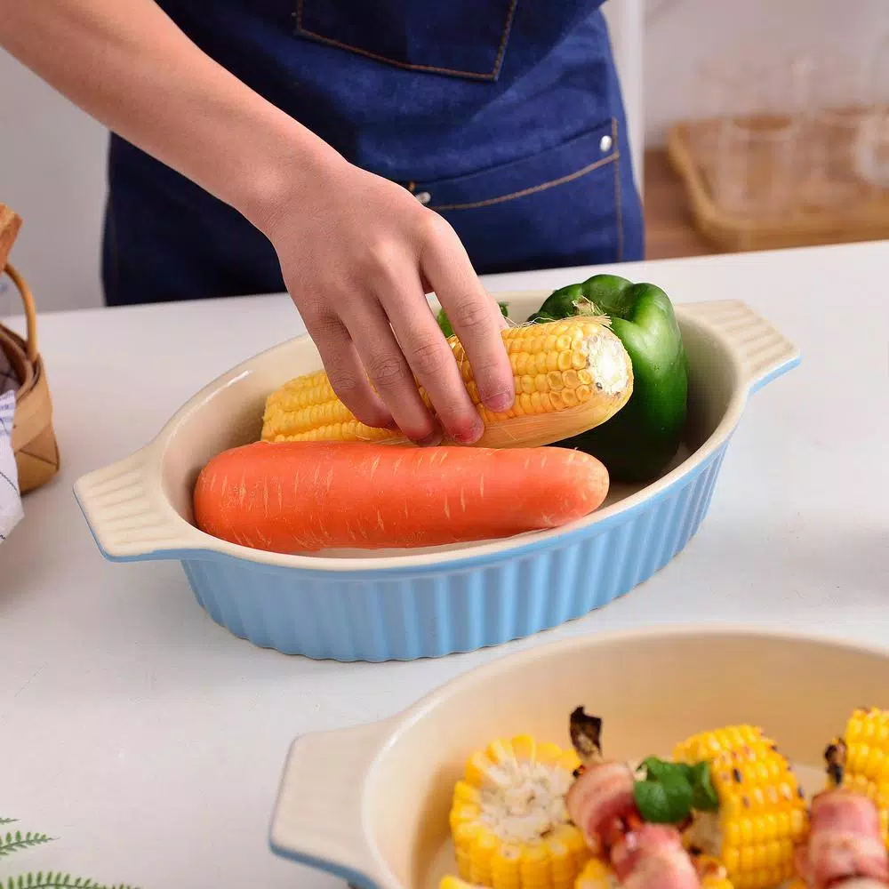 Discount π MALACASA 2-Piece Blue Oval Porcelain Bakeware Set 12.75 In. And 14.5 In. Baking Dish β - Image 3