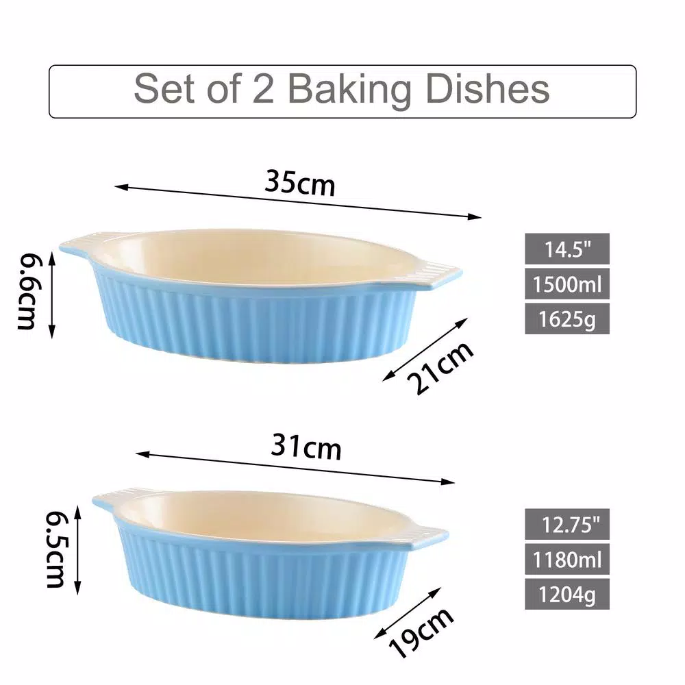 Discount π MALACASA 2-Piece Blue Oval Porcelain Bakeware Set 12.75 In. And 14.5 In. Baking Dish β - Image 4
