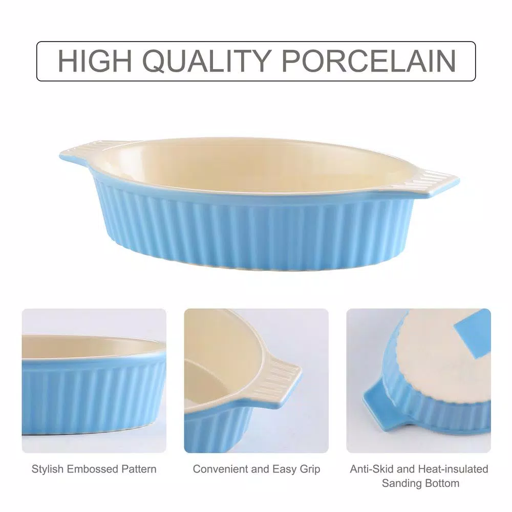 Discount π MALACASA 2-Piece Blue Oval Porcelain Bakeware Set 12.75 In. And 14.5 In. Baking Dish β - Image 6