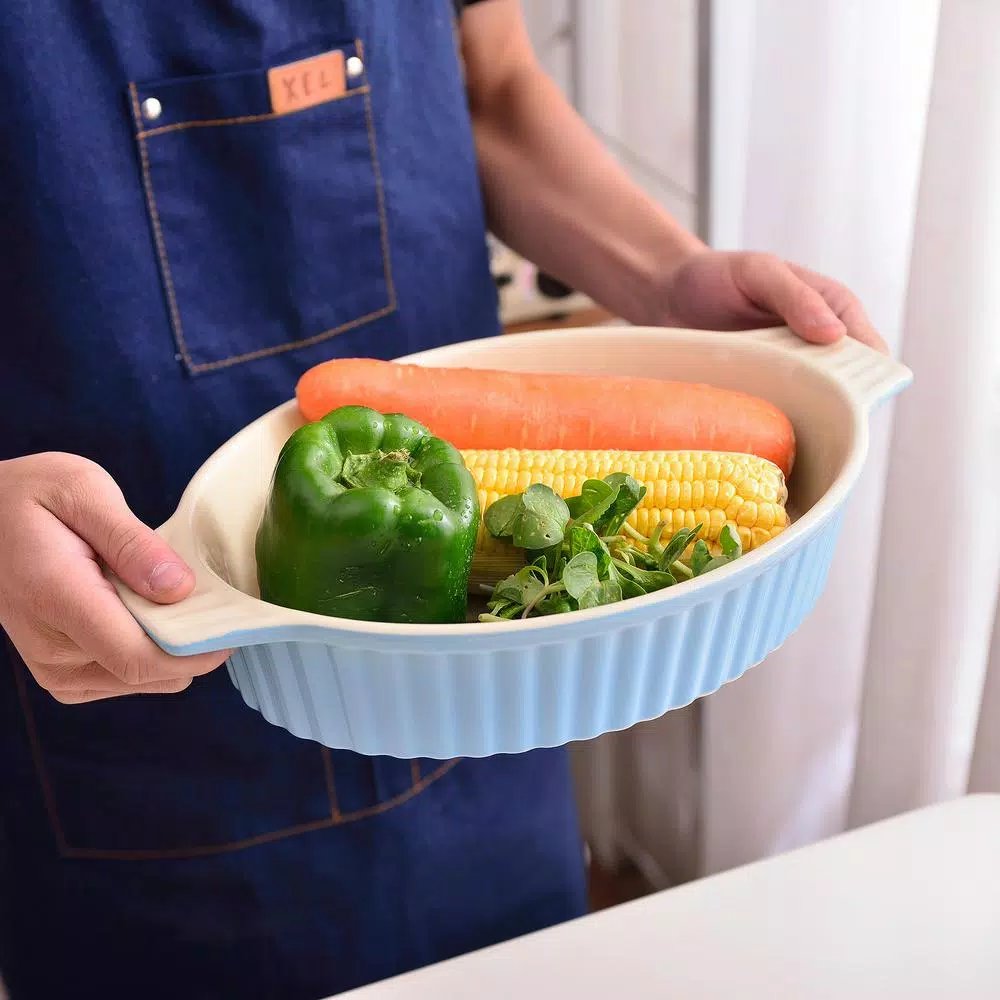 Discount π MALACASA 2-Piece Blue Oval Porcelain Bakeware Set 12.75 In. And 14.5 In. Baking Dish β - Image 8