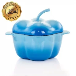 Cheap 🛒 MegaChef MegaChef 3 Qt. Pepper Shaped Enameled Cast Iron Casserole In Blue 😉