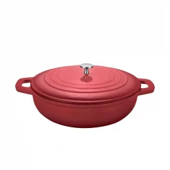 Buy 🎉 AMERCOOK LA PLURIEL 3 Qt. Round Enameled Cast Iron Casserole Pan In Red With Lid ✨